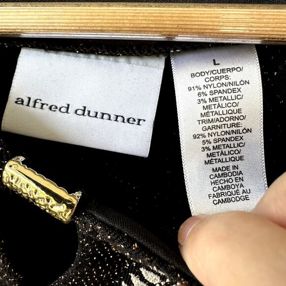 Alfred Dunner Sz L Metallic Gold Black & White Tile Print Sweater Event Dressy - Picture 6 of 6
